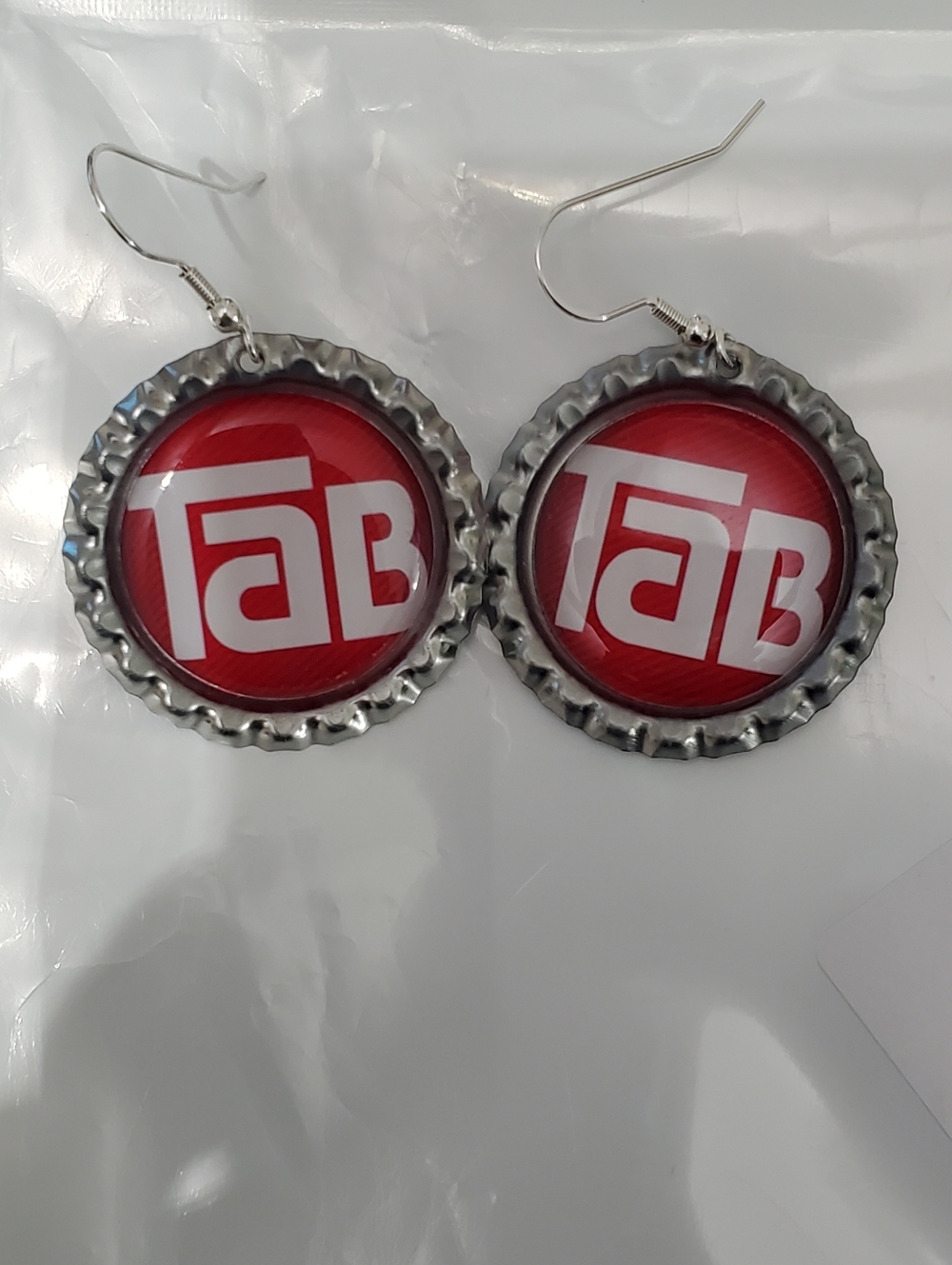 Tab Drink Soda Pop bottlecap earrings silver plated hooks  Look